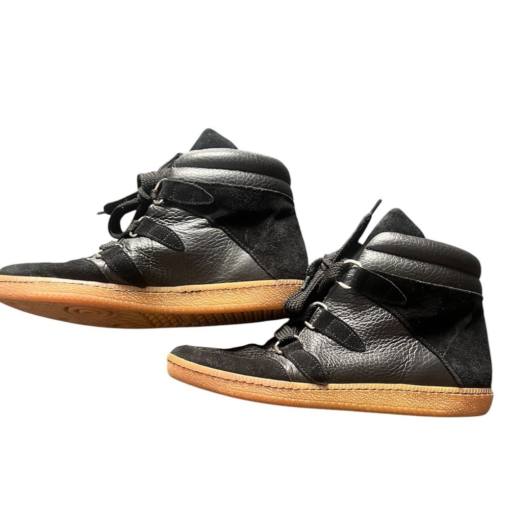 Sandro Black Leather & Suede High-Top Sneakers with Gum Sole